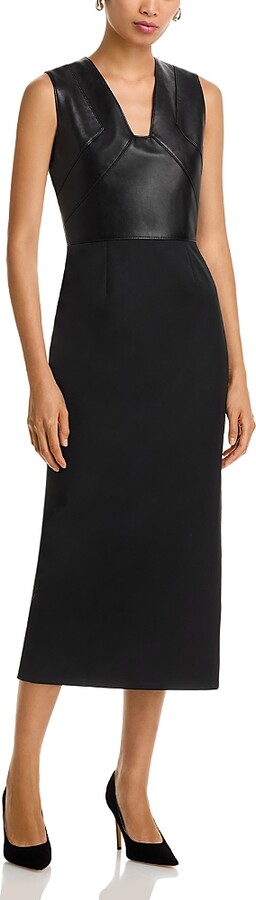 Boss Drumialda Leather & Wool Midi Dress