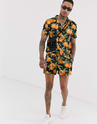 Urban Threads satin shorts in orange print