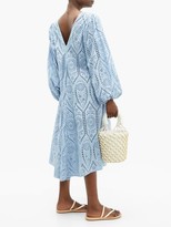 Thumbnail for your product : Ganni Balloon-sleeved Broderie-anglaise Cotton Dress - Womens - Light Blue