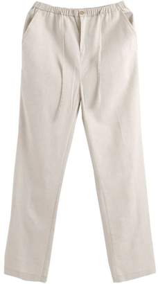 Elonglin Mens Linen Trousers Casual Straight Breathable Elastic Waist Drawstring CA M (Asia XXL)