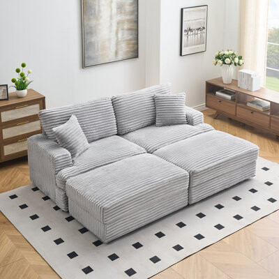 Red Barrel Studio 88.58 Inch Corduroy Sofa With Double Storage Leg