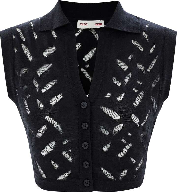 Pcfg Cropped Ripped Knit Top - Jet Black