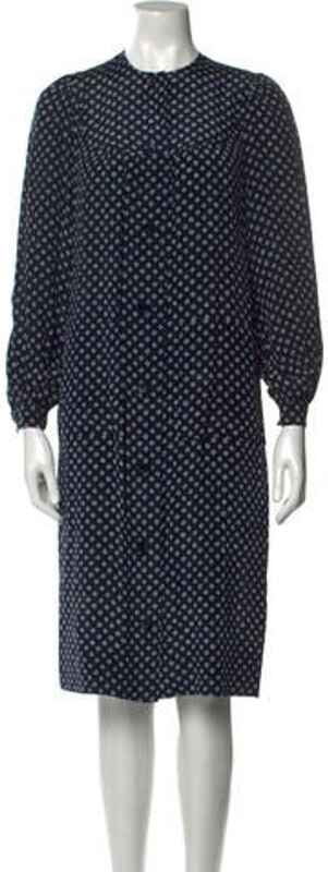 Givenchy Shift Dress Vintage From the 1980's Collection Blue & White Printed Long Sleeve with Crew Neck Button Closure at Front Size not listed, estimated from measurements. Designer