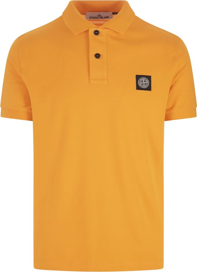 Stone Island Orange Piqué Slim Fit Polo Shirt - ShopStyle