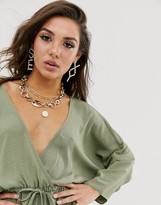 Thumbnail for your product : ASOS DESIGN batwing sleeve top with tie waist-No colour