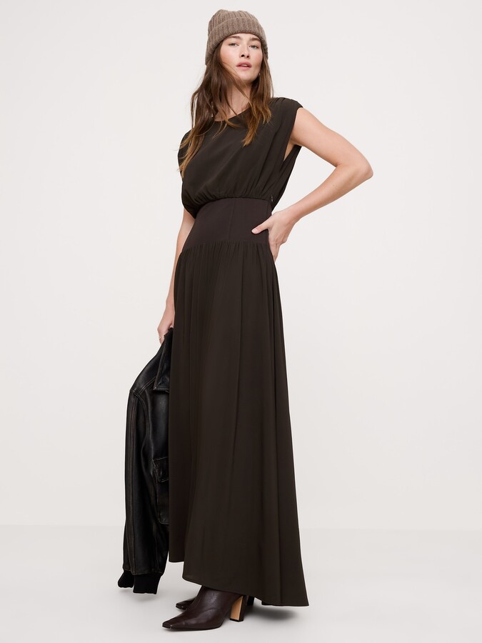 Banana Republic Stretch-Crepe Drop-Waist Maxi Dress