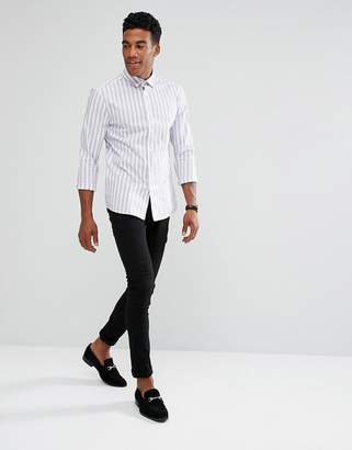 ASOS DESIGN Smart Skinny Poplin Stripe Shirt In Purple