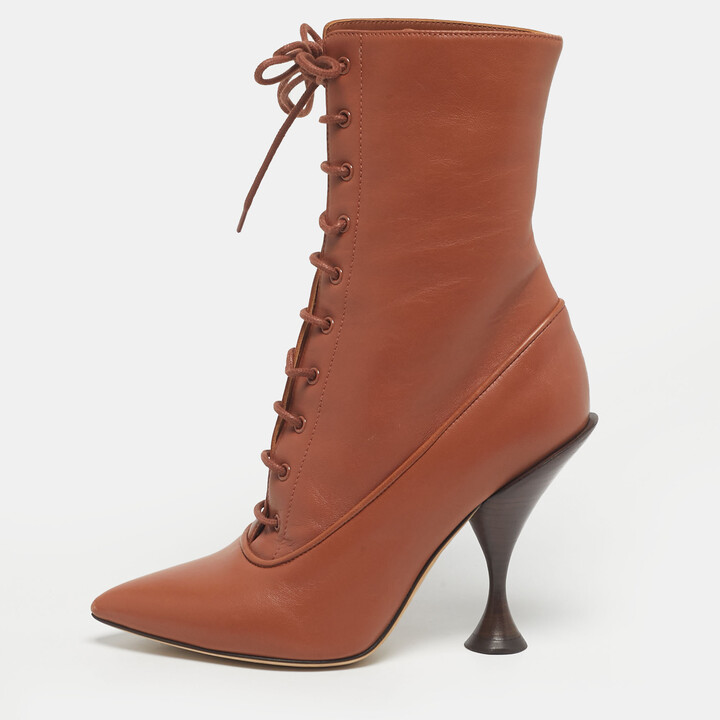 Burberry Tan Leather Lace Up Ankle Length Boots Size 36