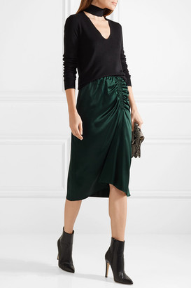Theory Ruched Silk-blend Satin Midi Skirt
