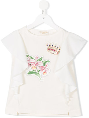 Monnalisa Chic - flower and crown appliqué shirt - kids - Cotton/Spandex/Elastane - 4 yrs