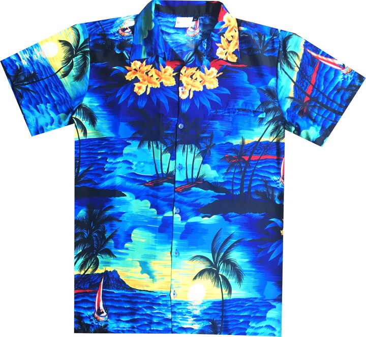 Virgin Crafts Hawaiian Shirt for Mens Short Sleeve Small Palm Print Casual Fashion Beach Shirt