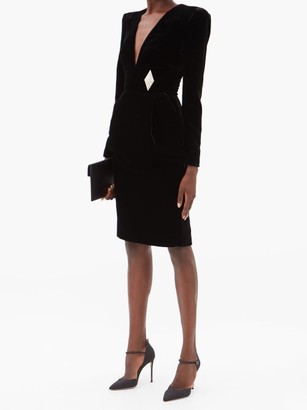 Alexandre Vauthier Brooch-embellished Velvet Mini Dress - Black