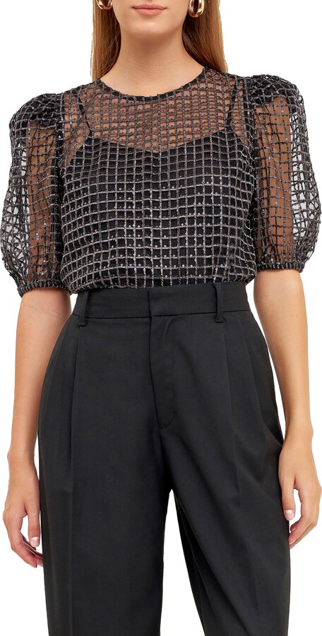 Endless Rose Sequin Grid Mesh Top