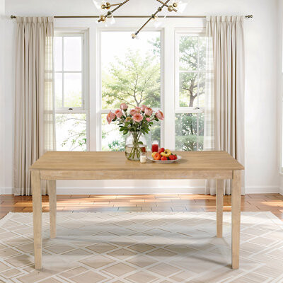 George Oliver Farmhouse Solid Wood Dining Table 60 Inch Length Rubberwood Legs Adjustable Glides Mdf Rubberwood Veneer Top