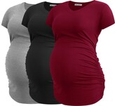 Thumbnail for your product : Smallshow Women's V Neck Maternity Clothes Tops Side Ruched Pregnancy T Shirt 3-Pack Army Green-Deep Grey-Wine L