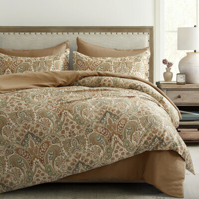 Sweety Pie Inc Kale Caramel Boho Copper/Kale Green/Caramel Pima Cotton 3 Piece Duvet Cover Set