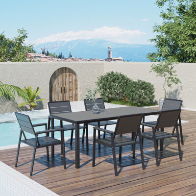 Hokku Designs 7-Piece Outdoor Patio Dining Set 6 Patio Chairs & Rectangular Dining Table