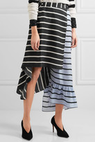 Thumbnail for your product : Preen by Thornton Bregazzi Don Striped Washed-silk Midi Skirt - Black