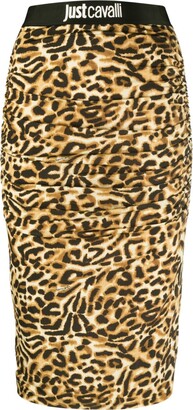 Just Cavalli Logo-Waistband Leopard-Print Pencil Skirt
