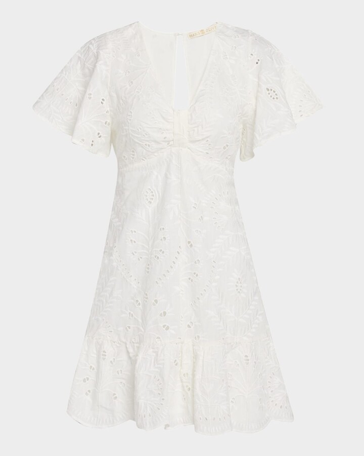 Marie Oliver Carmina Embroidered Flutter-Sleeve Mini Dress