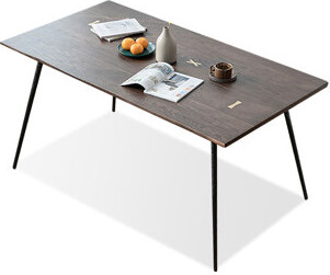 Nut-Brown Rectangular Solid Wood Iron Dining Table