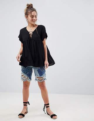ASOS Smock Tunic with Lace Up Detail