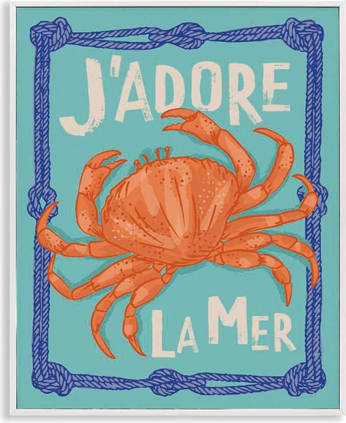 Stupell Industries J'adore La Mer Crab by Lisa Perry Whitebutton White Framed Animal Giclee Art Print 30 in. x 24 in.