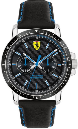 Ferrari Men's Turbo Black Leather Strap Watch 42mm