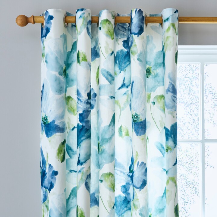 Dunelm Watercolour Floral Blue Eyelet Curtains Blue/White ShopStyle