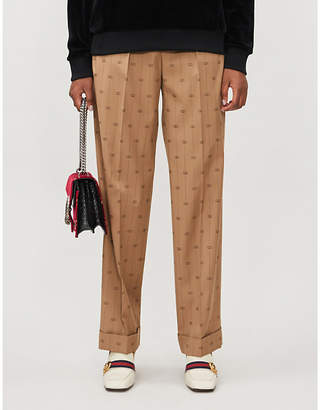 Gucci Tailored-fit wide wool-silk blend trousers