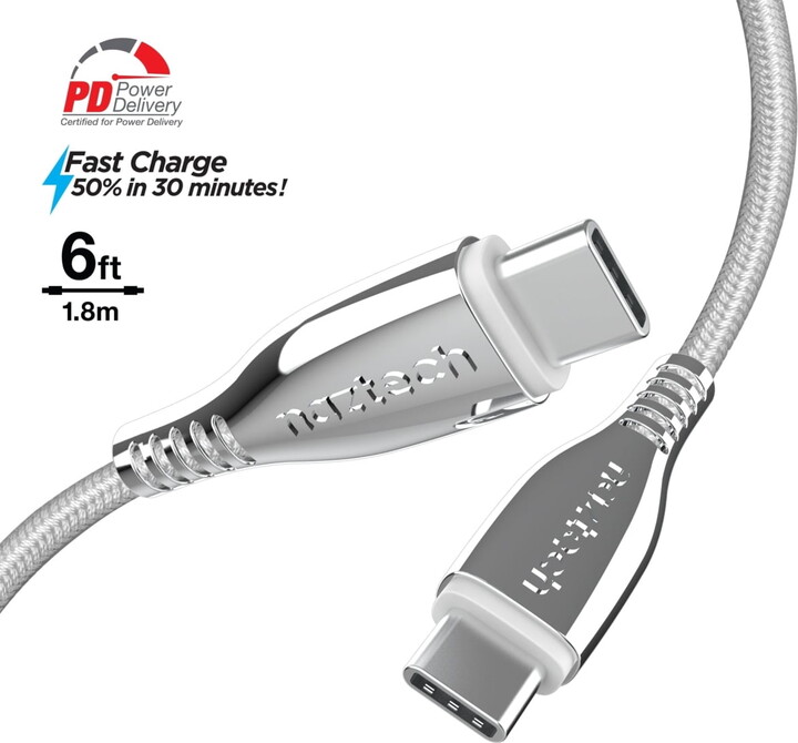Naztech Titanium USB-C to USB-C Braided Cable 6ft