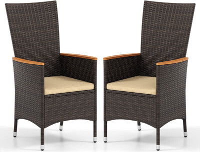 Red Barrel Studio Patio Rattan Chairs Set of 4 with High Backrest & Acacia Wood Armrests Cushion