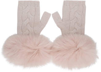 Yves Salomon Ivory Cashmere and Fur Mittens