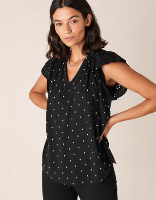 Monsoon Spot Top with Linen and Organic Cotton Black