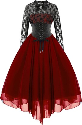 Women's Sleeveless Gothic Dress with Corset Halter Lace Swing Cocktail  Dress Formal Halloween Punk Hippie Dresses