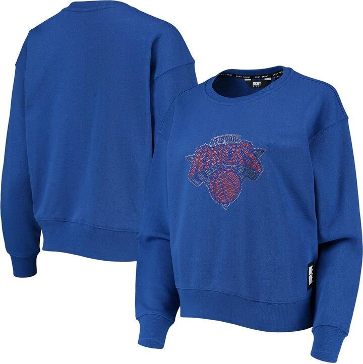 FISLL Women's Blue New York Knicks Cropped Long Sleeve T-shirt