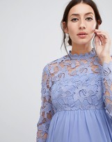 Thumbnail for your product : Chi Chi London Maternity High Neck Midi Skater Dress With Lace Sleeves