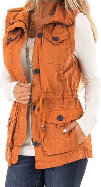 Imily Bela ImilyBelaWomen'sCasualMilitaryUtilityVestLightweightSleevelessDrawstringJacketswithPocketsYellowL