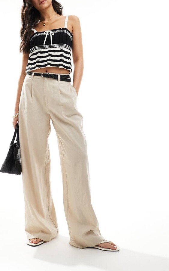 Linen Trousers Look Stradivarius Stradivarius Belted Linen Look - Main Image