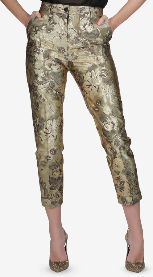 silk blend floral brocade pants