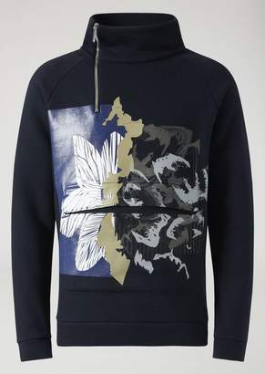 Emporio Armani High Neck Sweatshirt With Zip And Front Print