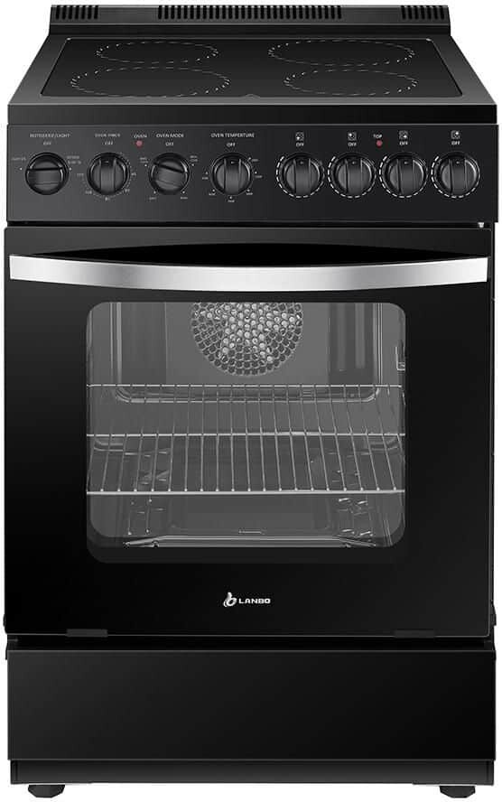 Lanbo 24 in. 4 Element Freestanding Single Oven Electric Range with True Convection, Timer and Rotisserie, Black