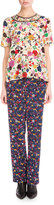 Thumbnail for your product : Kenzo Small Tanami Flower Silk Straight-Leg Pants, Peacock