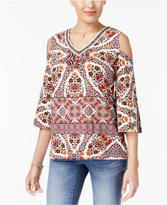 Style&Co. Style & Co Cold-Shoulder Embroidered-Trim Top, Created for Macy's