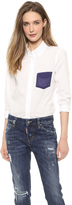 Thumbnail for your product : Band Of Outsiders Cropped Sleeve Shirt with Contrast Pocket
