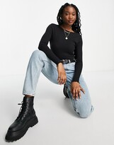 Thumbnail for your product : New Look frill neck ribbed long sleeve t-shirt in black