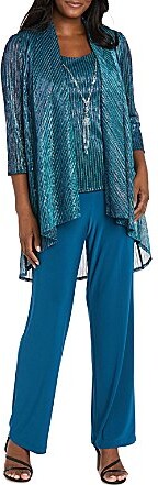 R & M Richards R M Richards Festival Hologram Sequin 3-Piece Duster Pant Set