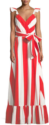 Fernanda Flutter-Straps Wide-Stripe Cotton Maxi Dress