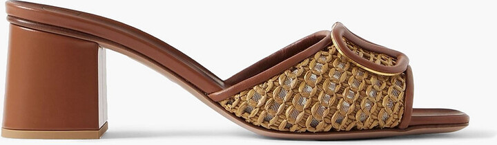 Valentino Garavani VLOGO 60 embellished faux raffia and leather mules