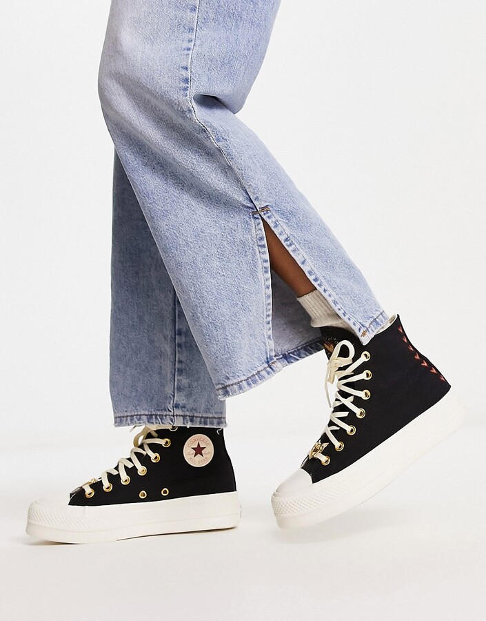 Converse Chuck Taylor All Star Lift Hi platform sneakers with heart  embroidery in black - ShopStyle